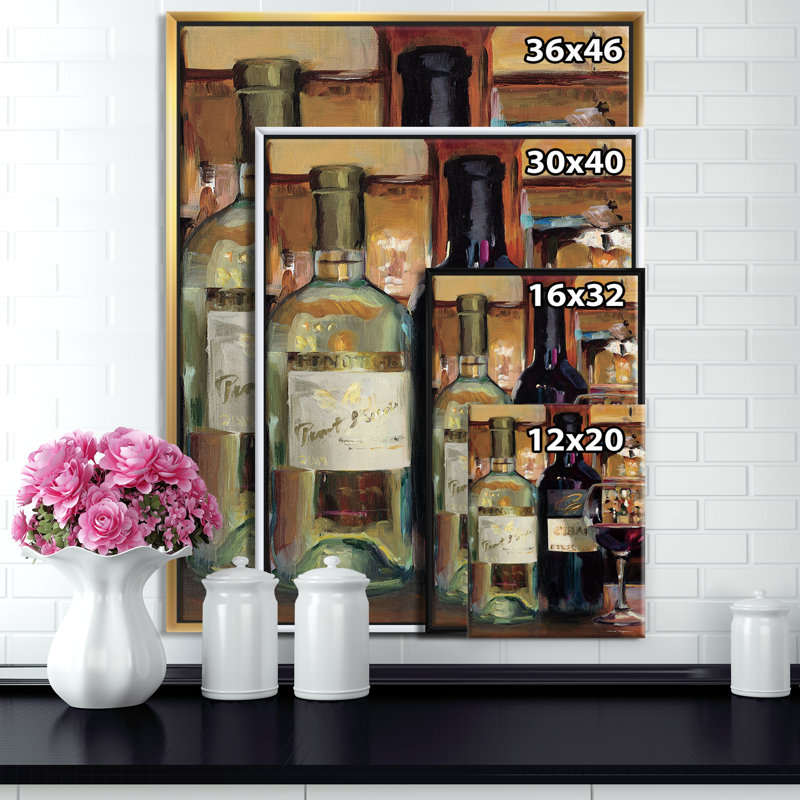 A Reflection of Wine Bottle II - reproduction d'art, H 46 po x l 36 po x 1,5 po, Toile avec cadre flottant or