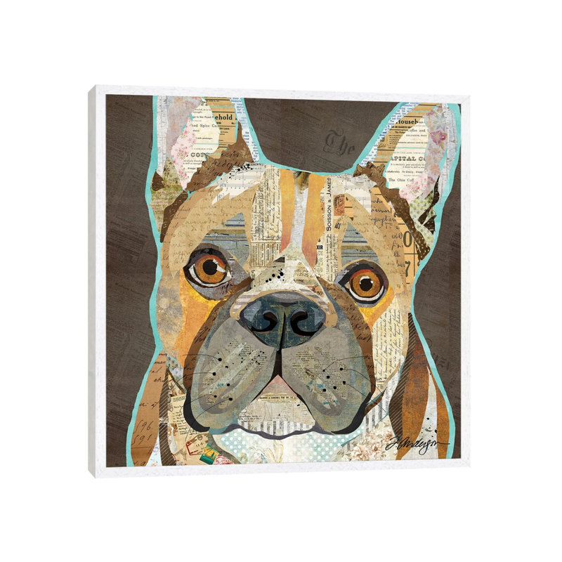 Collage French Bulldog by Traci Anderson - Painting on Canvas, White Framed, 93.98cm H x 93.98cm W x 3.81cm D