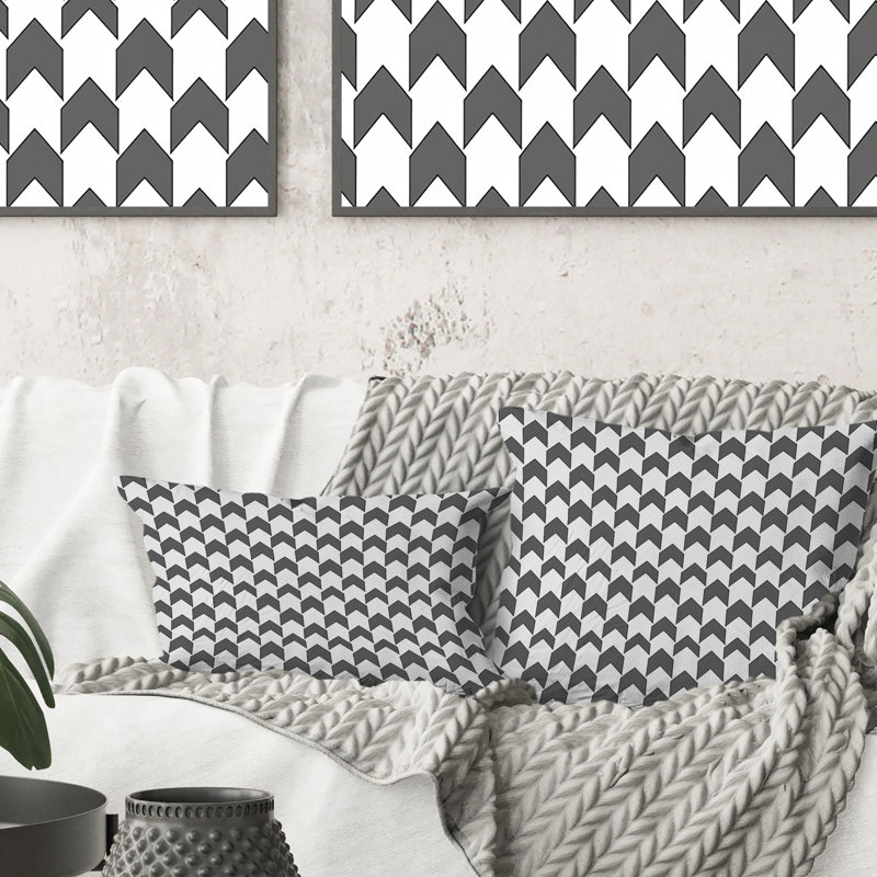 Gris moderne pied-de-poule moderne - coussin décoratif, H 18 po x l 18 po