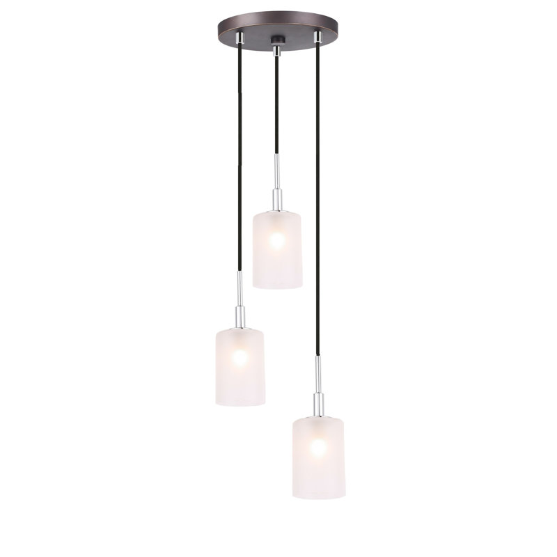 Suspension cylindrique en grappe 3 lumières Herr, Chrome / Bronze, Halogène