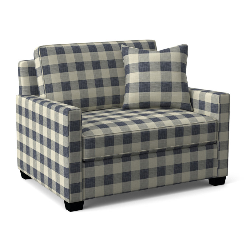 Nicklaus Upholstered 49'' Sleeper Sofa, Black Finish, Blue Buffalo Check; 0120-61, Gel Memory Foam Mattress