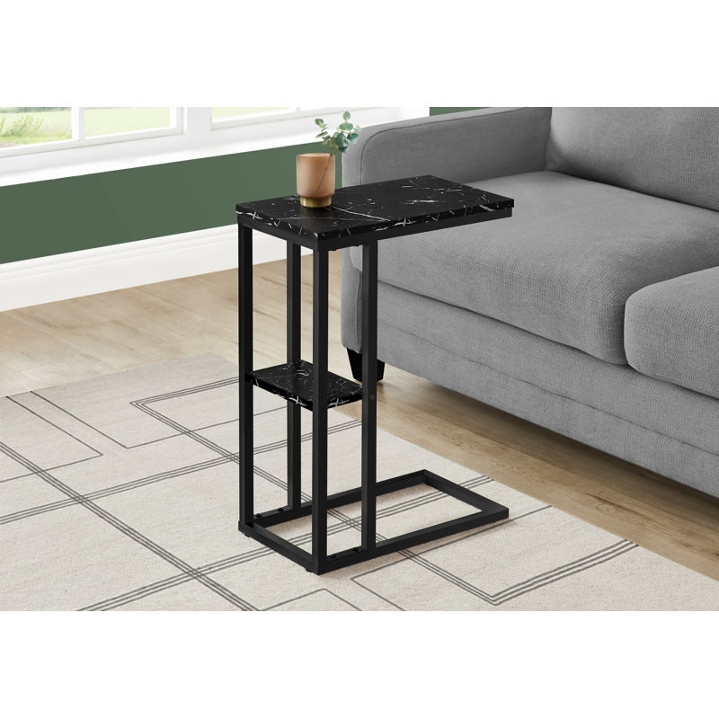 Table d'appoint, en forme de C, bout, côté, collation, salon, chambre à coucher, métal, stratifié, Noir