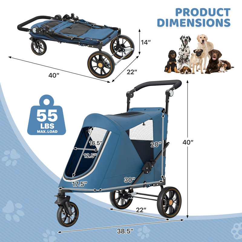 Chariot de transport pliable 3 roues, Bleu