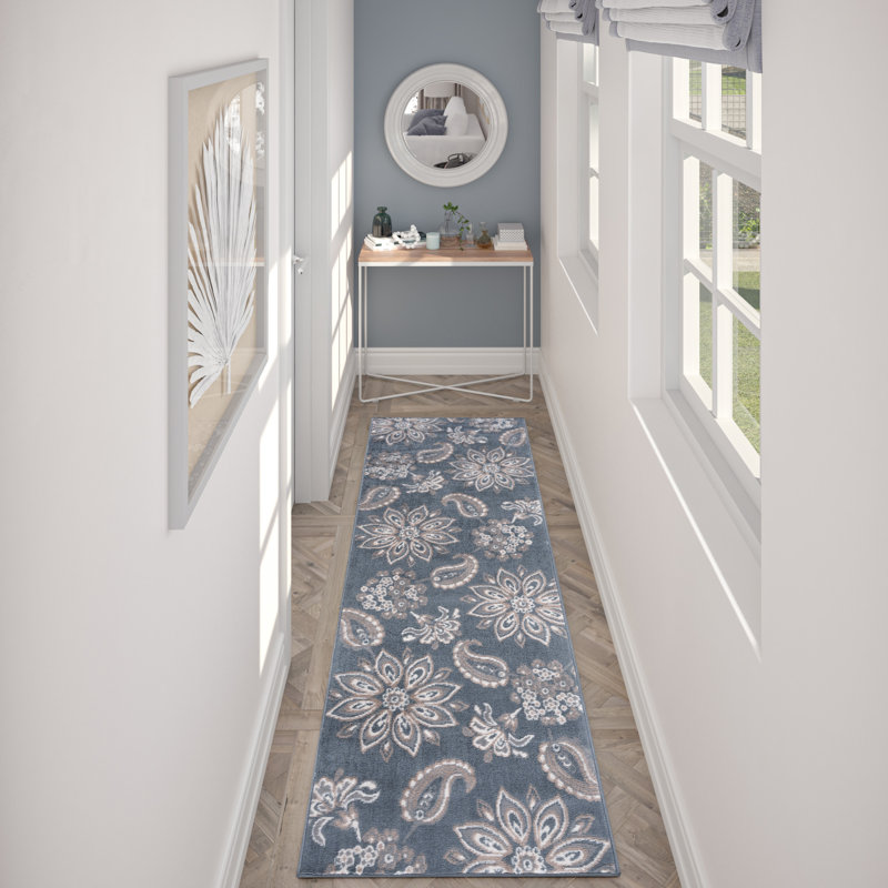 Tapis gris à motif floral Moyo, Rectangle de 5 pi x 7 pi