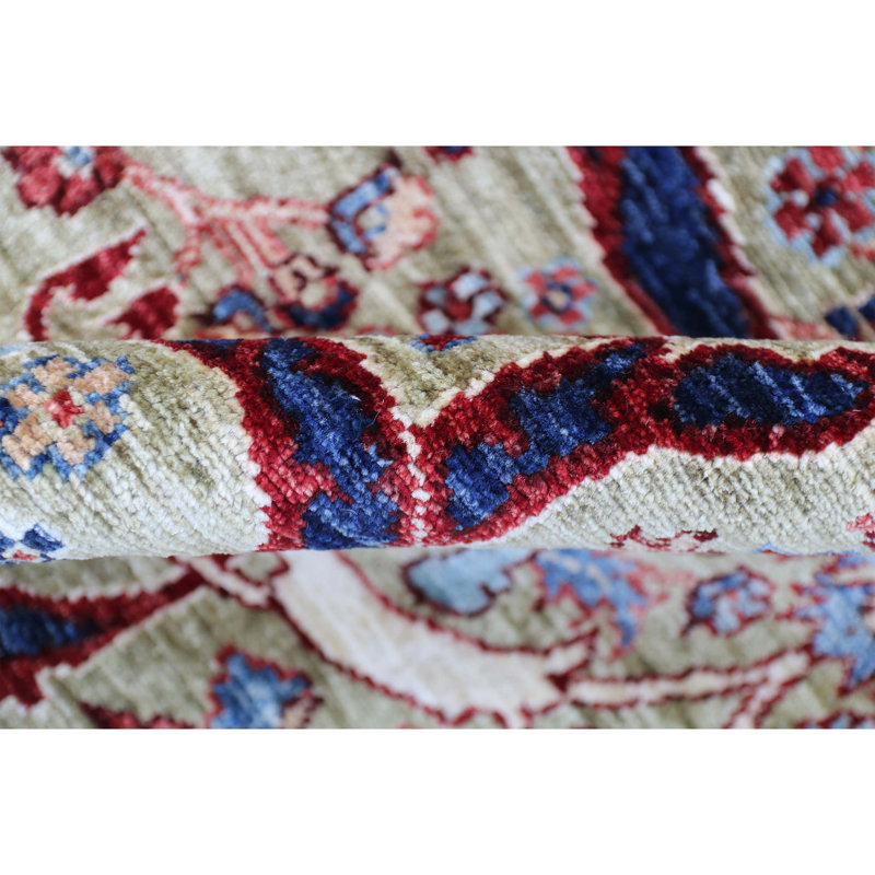 High-Quality Hand-Knotted Green And Navy Area Rug