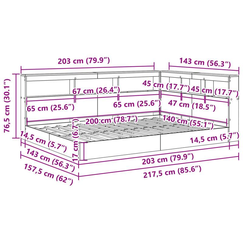 Bookcase Bed Engineered Wood, European Double (140 x 200 cm), Sonoma Oak