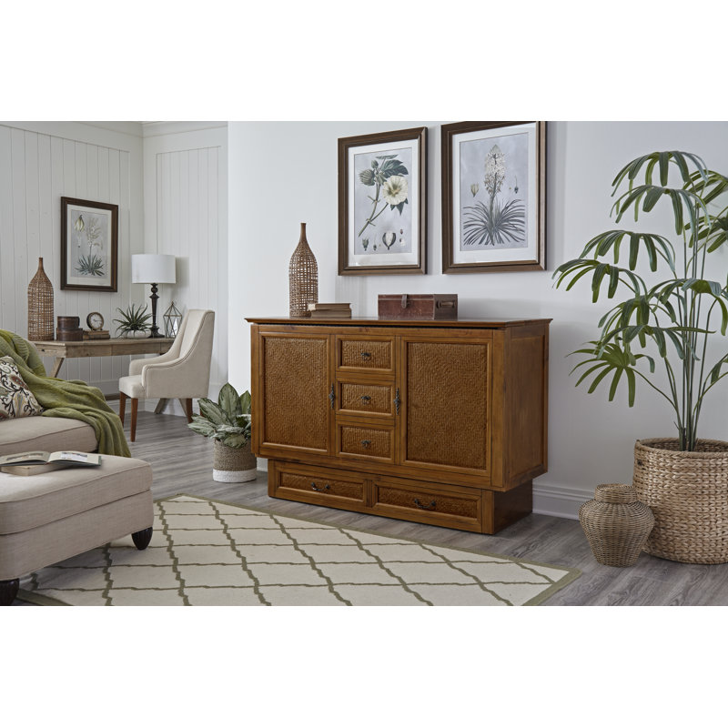 Queen Solid Wood Storage Murphy Bed with Mattress and Power Outlets