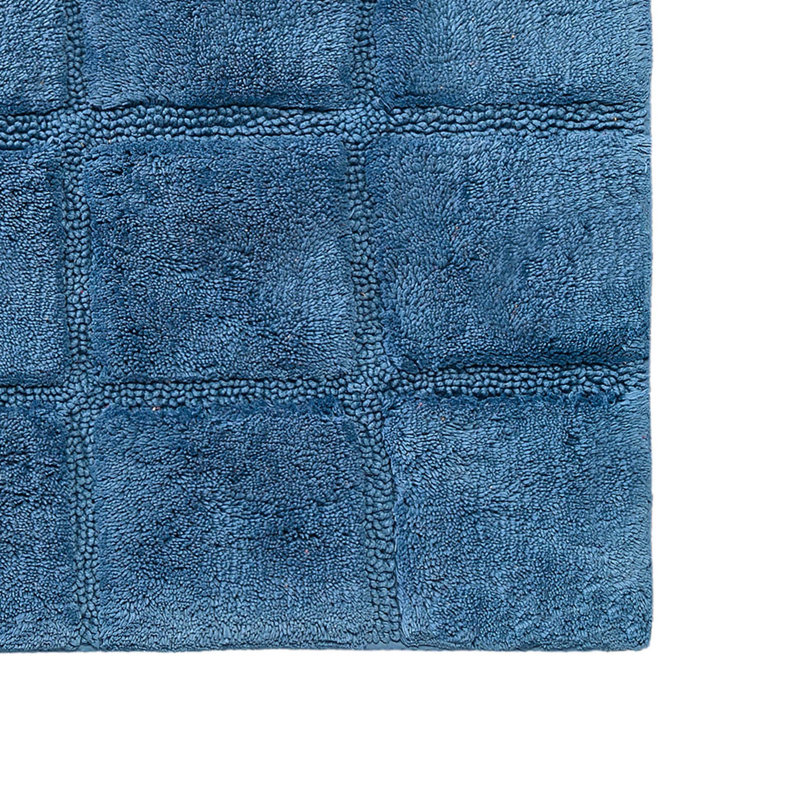Sandcliff Checkered Cotton Non-Skid Machine Washable 2 Piece Bathroom Rug Set, Checkers Sapphire