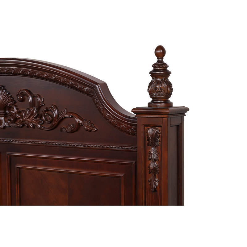 Cherry Queen Poster Bed with Intricate Headboard and Posts