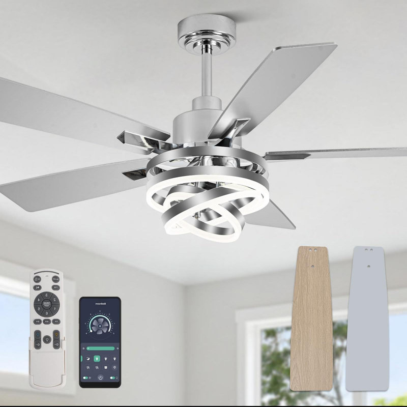 Ventilateur de plafond avec lumière, ventilateur de lustre moderne à moteur à courant continu à intensité variable avec lumière DEL (chrome)