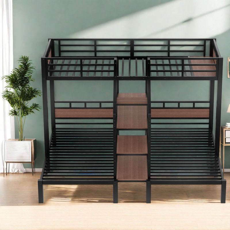 Lit triple compact avec rangement, panneau de fibres à densité moyenne en métal, maison familiale moderne