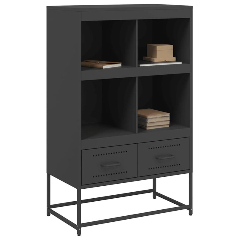 vidaXL Highboard Black Cold-Rolled Steel Tall, Slim Highboard 26.8"X15.4"X43.9, Black