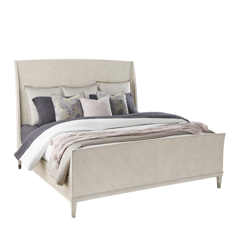 Beige King Transitional Wood Panel Bed with Headboard