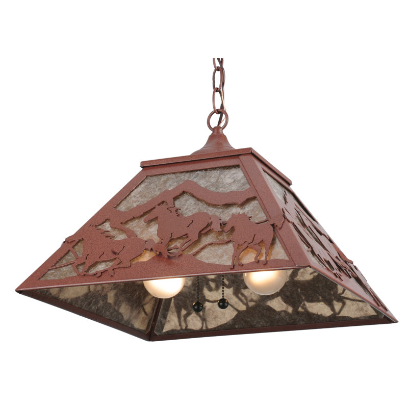 Rustic Mountain Gallop 15.5" Rust LED Pendant with Silver Mica Diffuser