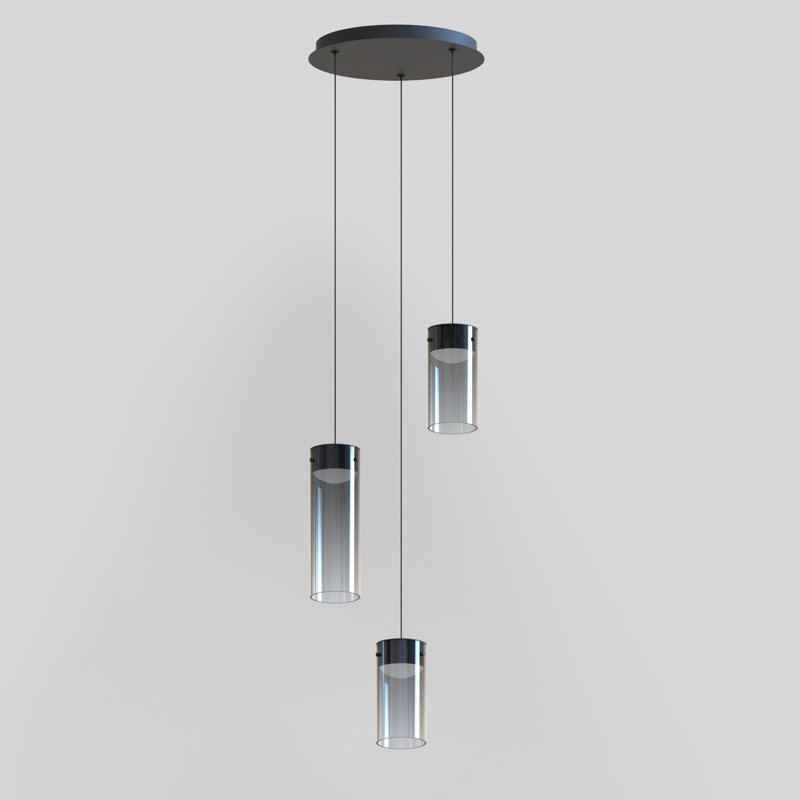Delonda 3 Light Glass Dimmable LED Pendant, Graduating Smoke