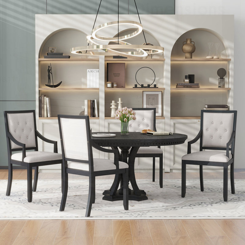 Ensemble de salle à manger 5 pièces Retro avec table ronde extensible et 4 chaises pour des espaces compacts et une utilisation polyvalente