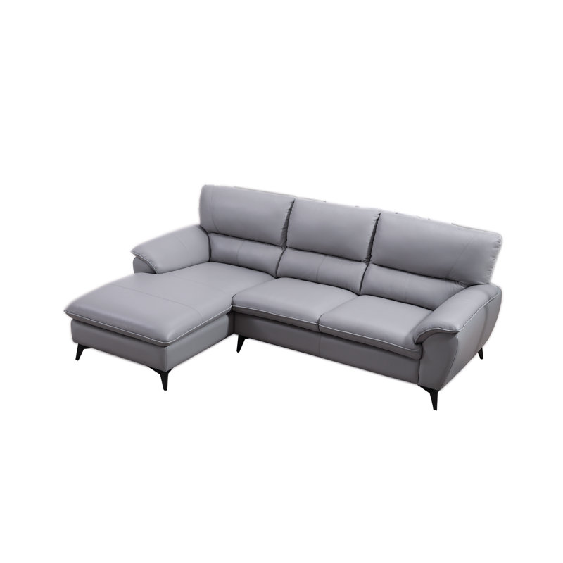 Archlebov Upholstered L-Shaped Sectional, Faux Leather Gray, Left Hand Facing