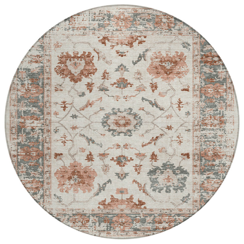 Machine Washable Indoor/Outdoor Xhevrie Linen Rug, Round 8'