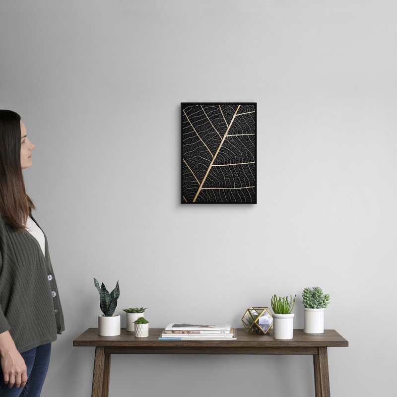 Feuilles de feuilles, art mural, H 18 po x l 14 po, Toile encadrée noire
