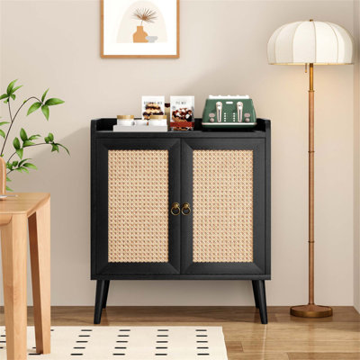 Medieval Style Sideboard Buffet Cabinet With Rattan Doors, Large Storage For Dining And Living Room Decor