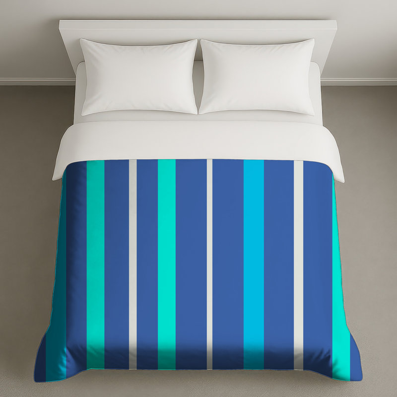 Housses de couette bleues à rayures turquoise, Très grand lit