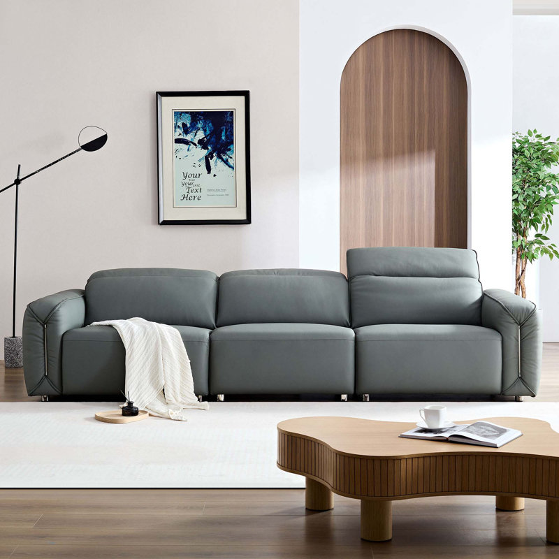 Canapé confortable en cuir 122,83 po avec sièges très profonds, Bleu-gris