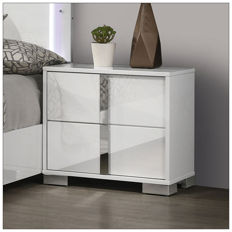 Table de chevet moderne 1pc avec pieds chromés, Blanc