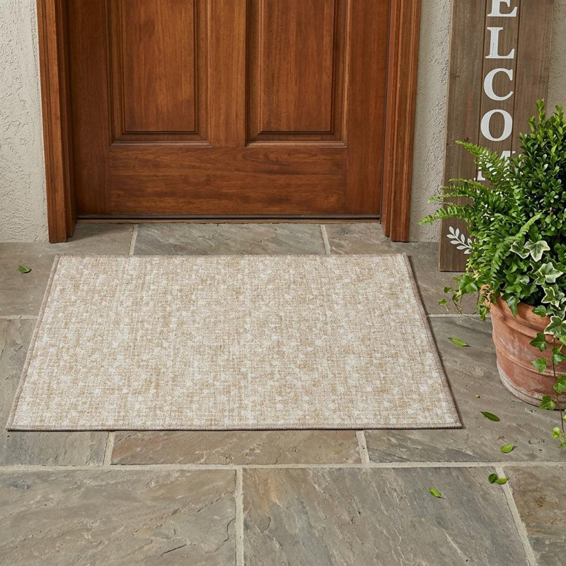 2' X 3' Tan Geometric Washable Non Skid Indoor Outdoor Area Rug