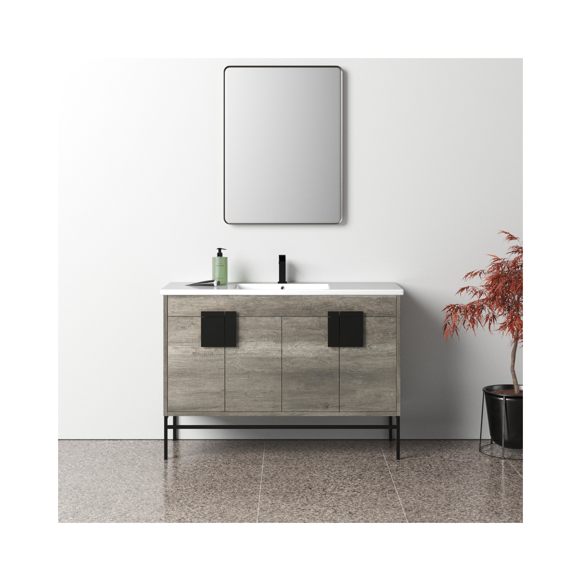 Maisie 48'' Single Bathroom Vanity, Black, Grey