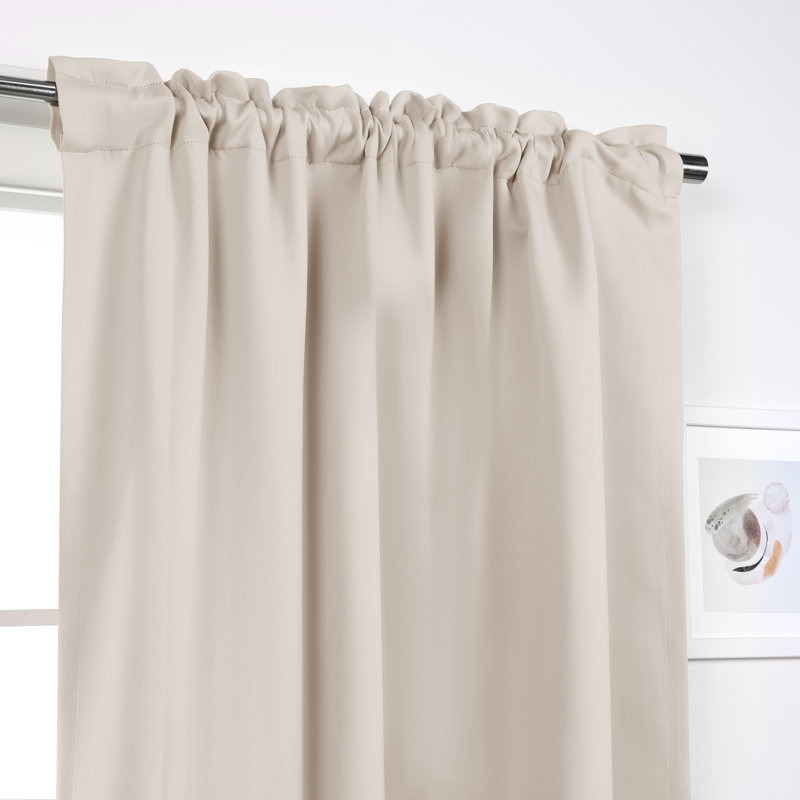 Bantam Solid Blackout Thermal Rod Pocket Curtain Panels, Biscuit, 52" W x 84" L