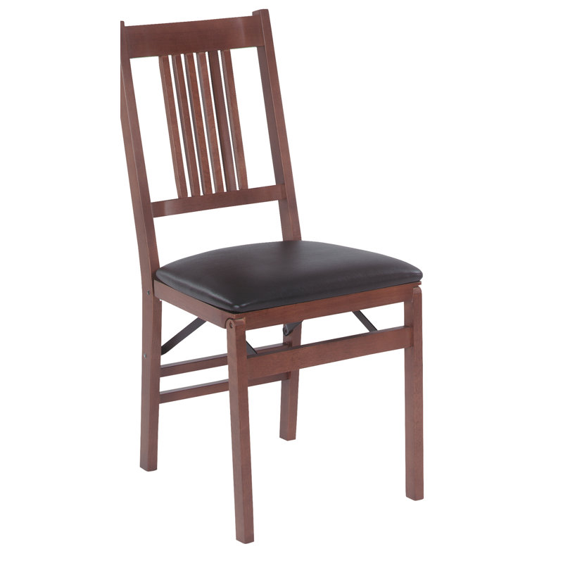 Chaise pliante Stakmore True Mission, structure en bois fruitier avec vinyle noir, Sorbier