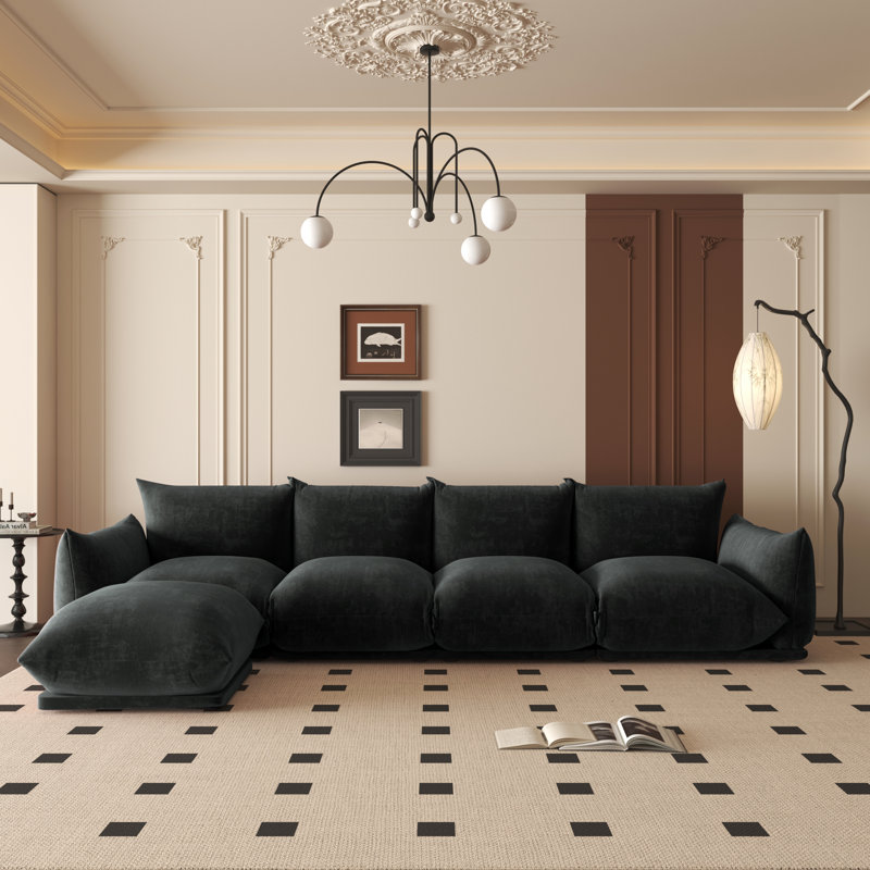 Canapé modulaire rembourré en tissu 4 pièces Minarik, Chenille noir
