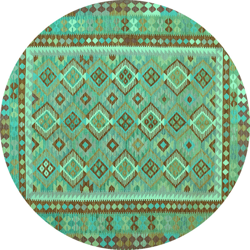Tapis bleu / brun / vert clair en laine et polyester tissé à la machine Southwestern