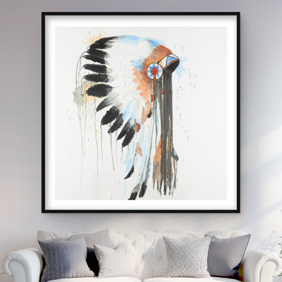 Indian War Bonnet - Feathers Orange Framed Matted Print