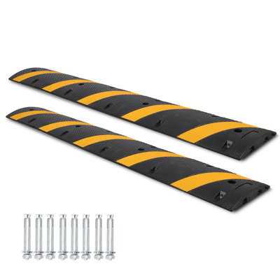 GarveeTech Speed Bump, 2 Pack 6 Ft Rubber Speed Bumps, 2 Channel Modular Speed Hump 25000LBS Load Capacity, Cable Ramps Hose Protector Ramps with 8 Bolt Spikes for Asphalt Concrete Gravel Driveway Ro