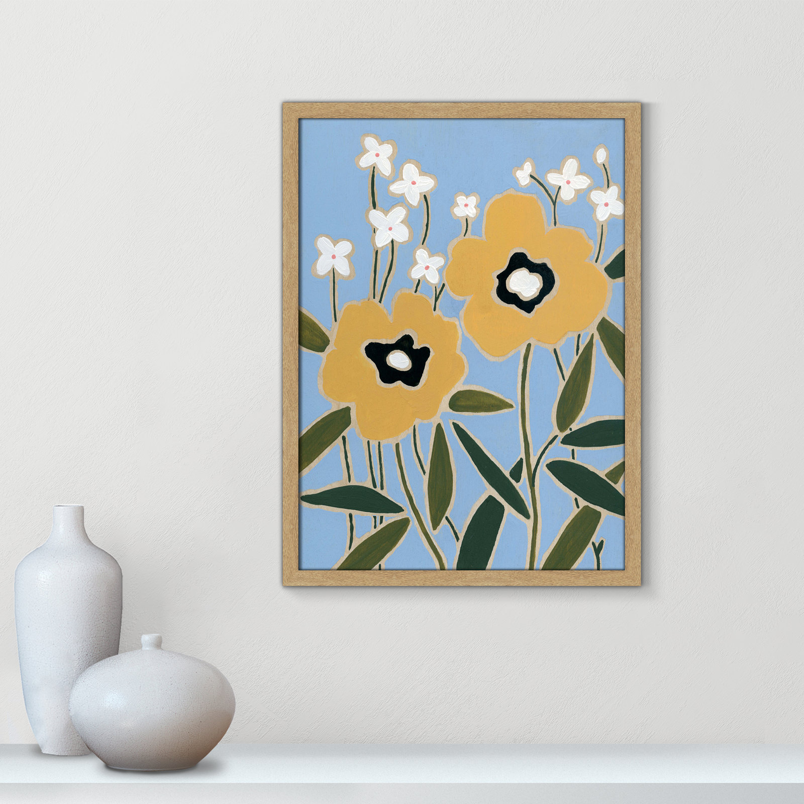 Maura "Woodblock Floral II" Print, 23" H x 17" W x 1.25" D, Natural Framed