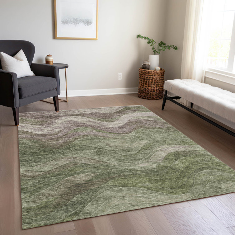 Machine Washable Indoor/Outdoor Cinead ACN1700 Green Rug
