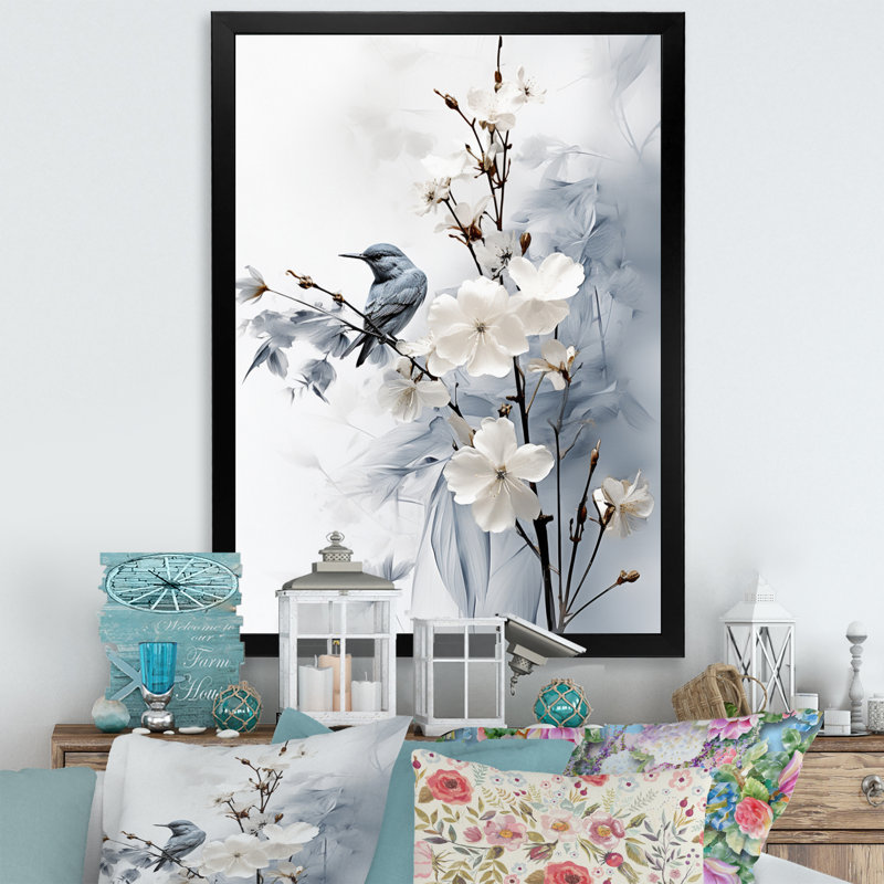 Hoppert Asian Art Apple Blossom Sumi VI - art mural asiatique, H 20 po x l 12 po x P 1 po, Cadre photo noir simple
