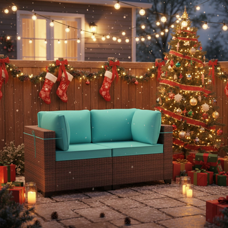 Kalinowski Premium Outdoor Loveseat With Adjustable Feet, Splash-Proof Cushions & Secure Seat Clips, Green