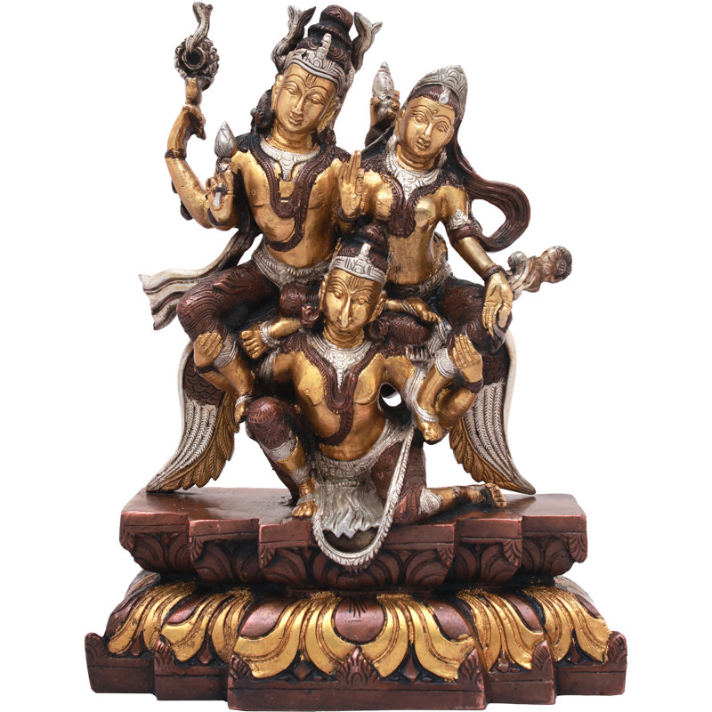 Garuda volant avec Bhageawan Vishnu et Devi Lakshmi, Brun / argent