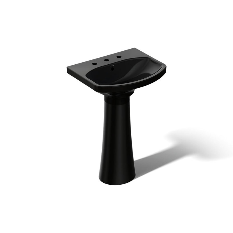 Cimarron 26.81" Vitreous China U-Shape Pedestal Bathroom Sink with Overflow, Black , Single