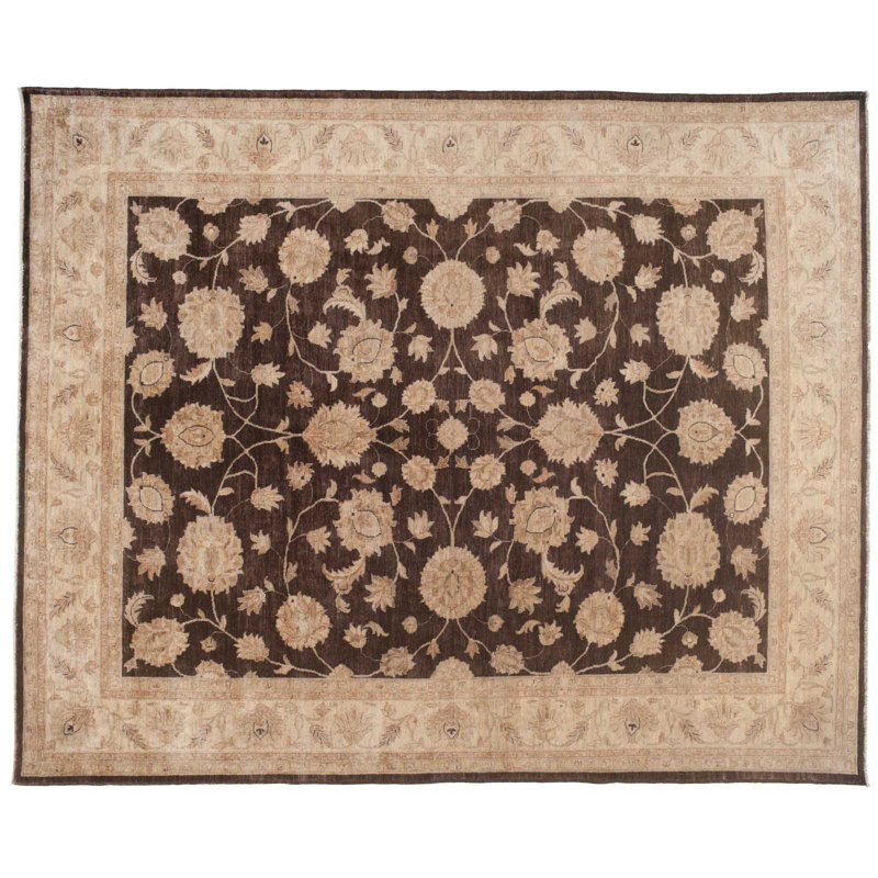 Tapis brun / beige en laine noué à la main de conception unique 8 pi x 9 pi 9 po