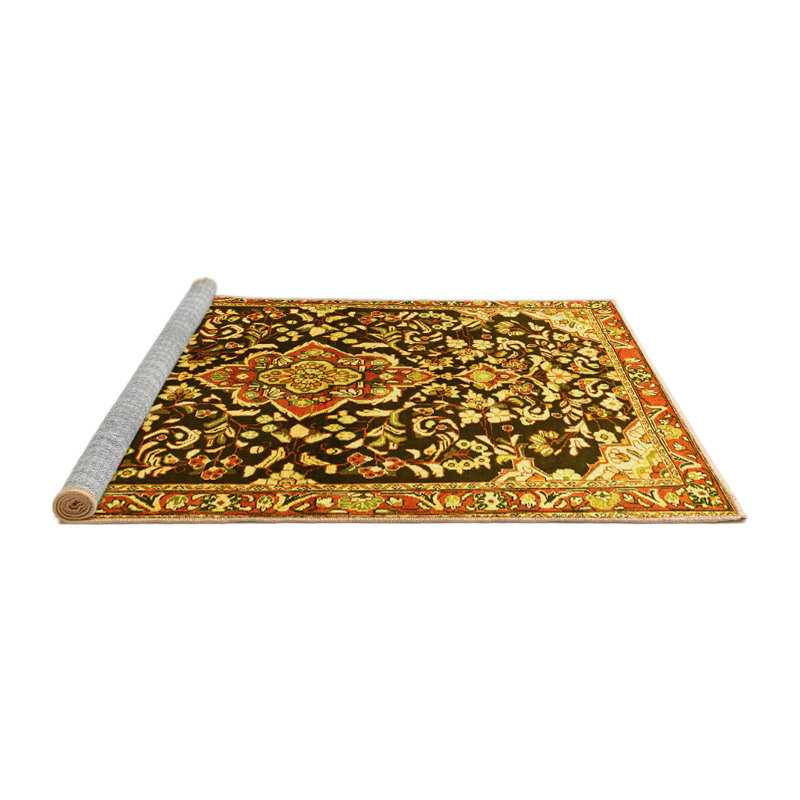 Tapis traditionnels jaunes lavables à la machine 1055, Carré 8 pi