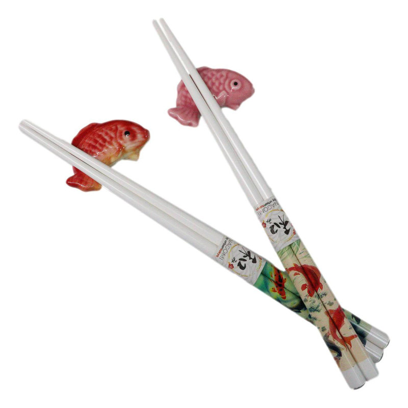 Ensemble de 2 baguettes et repose-céramique en céramique rouge et rose