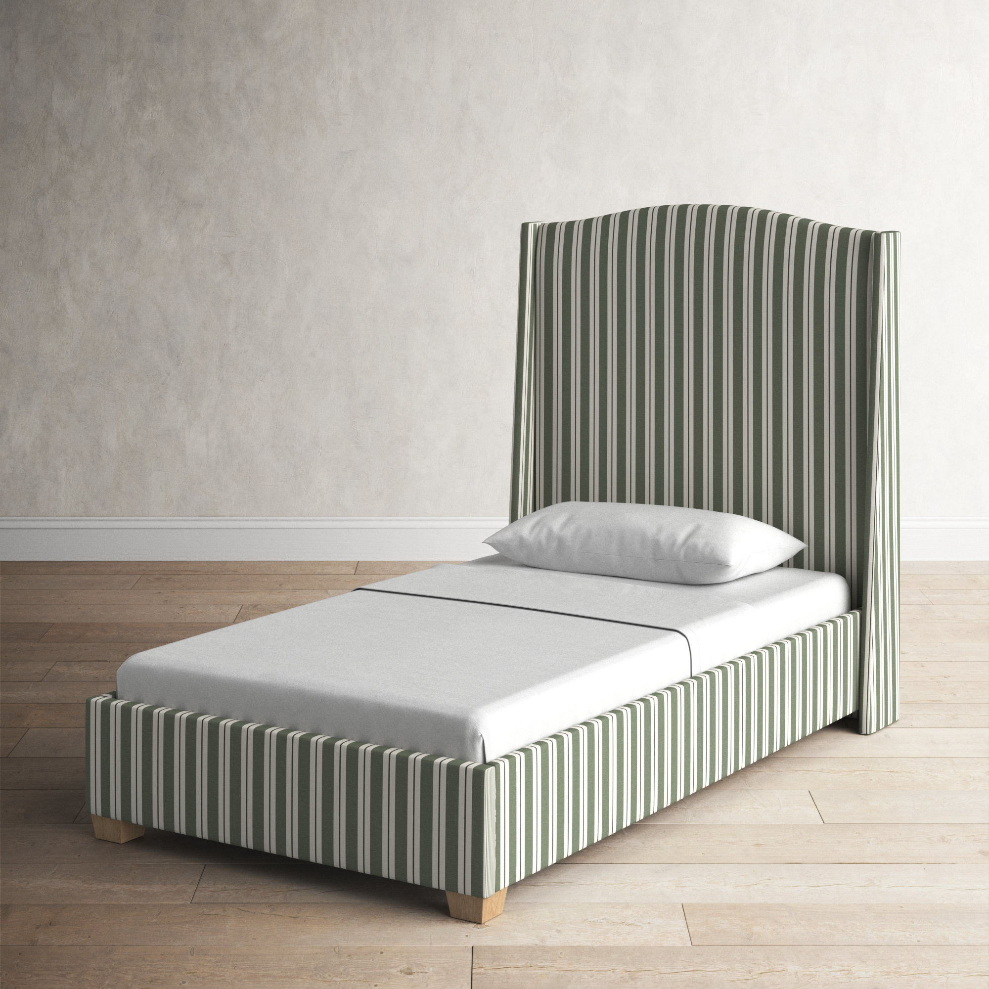 Hagerman Upholstered Wingback Bed, King, Anderson Stripe Green