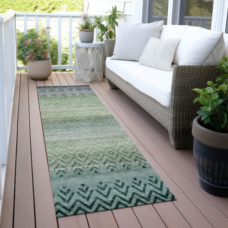 Machine Washable Indoor/Outdoor Xhevrie Teal Rug, Runner 2'3" x 7'6"