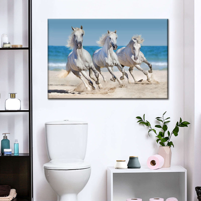 Wild Beach Horses - impression sur toile tendue, H 8 po x l 12 po x P 1 po