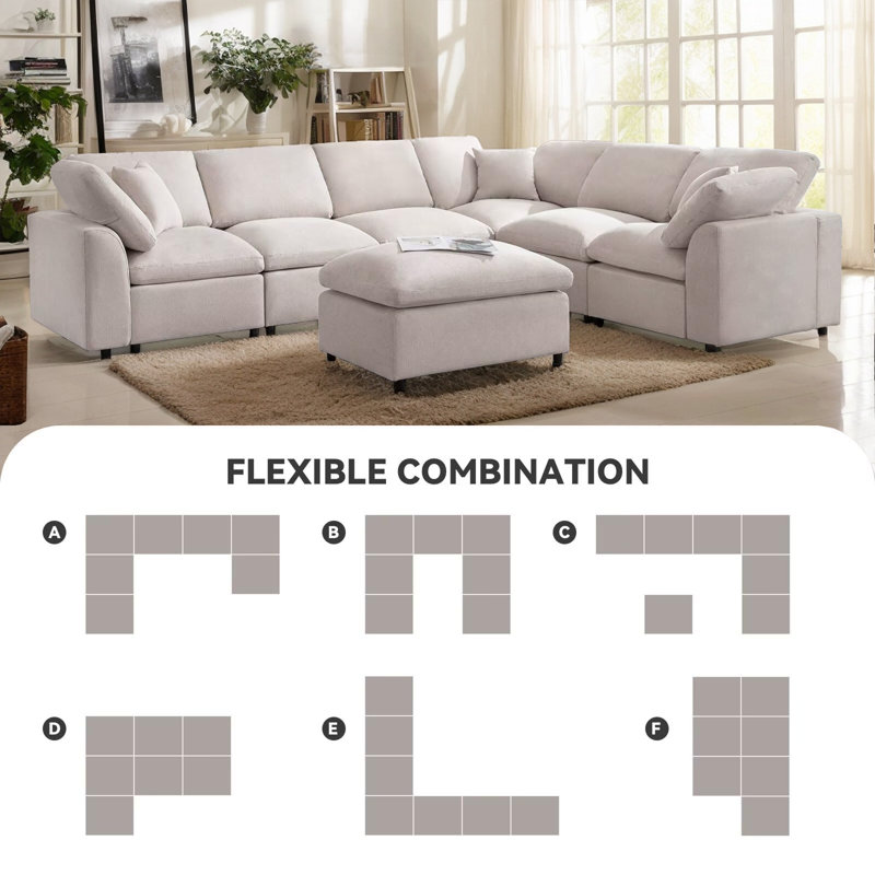 Latitude Run Oversized Modular Sectional Sofa, Shariff 7 Seat U Shaped Cloud Couch
