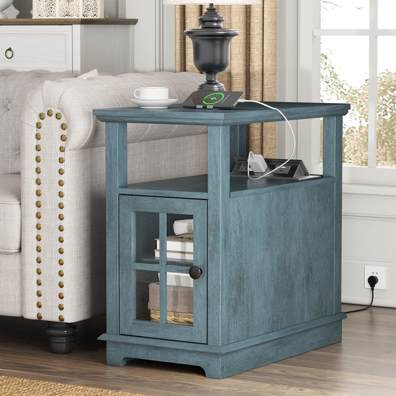 Boxley End Table and Built-In Outlets, Espresso Top/Espresso Base
