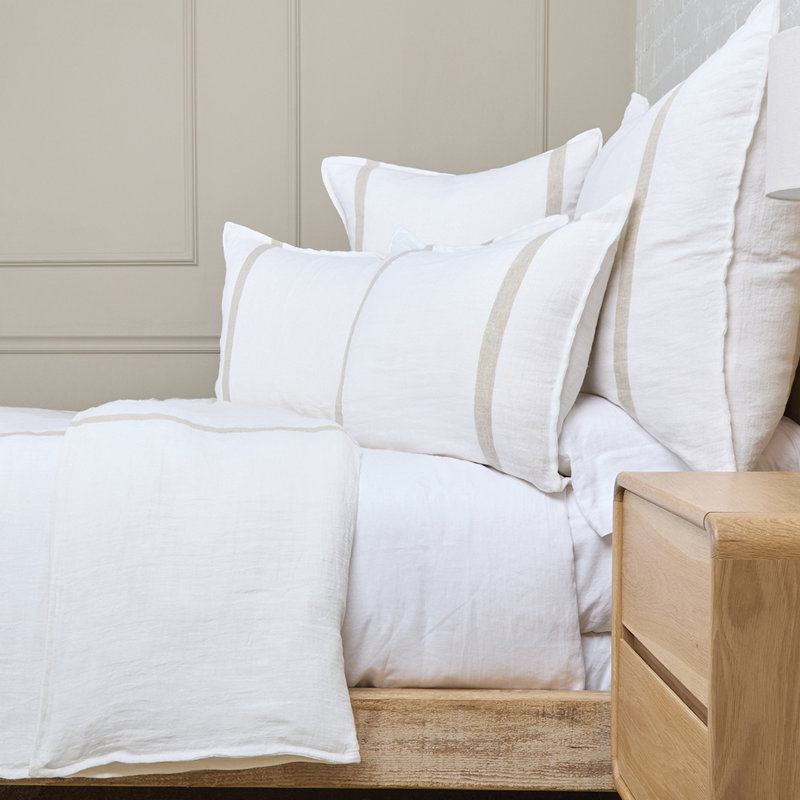 RORY - FLAX / MIDNIGHT - K DUVET, King Duvet Cover, White